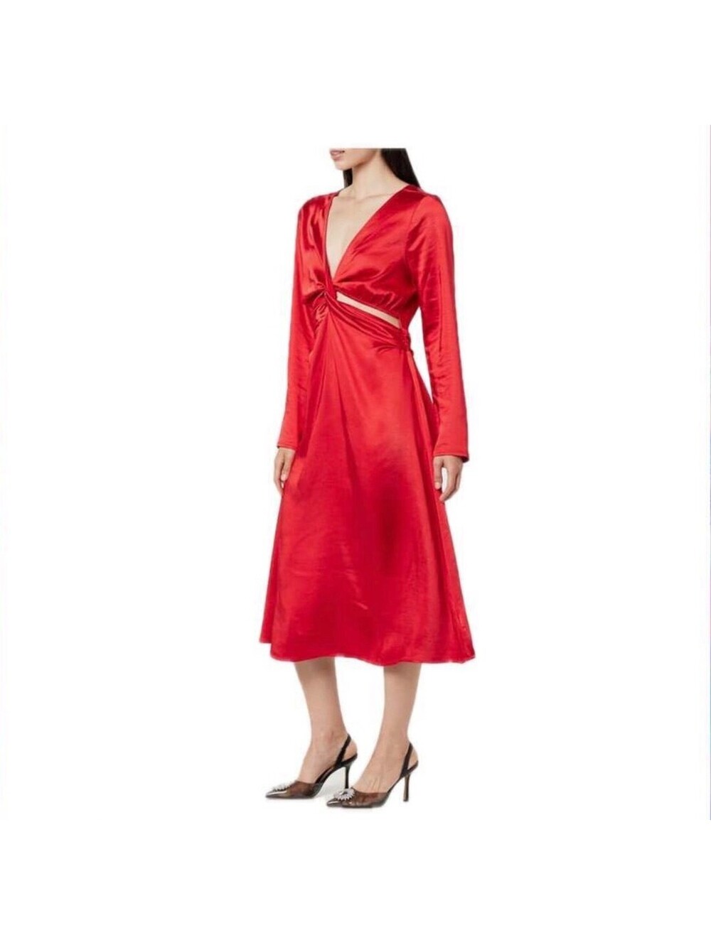 The Drop Red Silky Cut-Out Long Red Dress Size M NWT